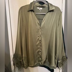 Olive top with feather sleeve